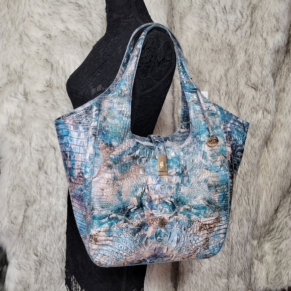 BRAHMIN NWT Designer Shoulder Bag Tote Italian Leather Embossed - Picture 1 of 11